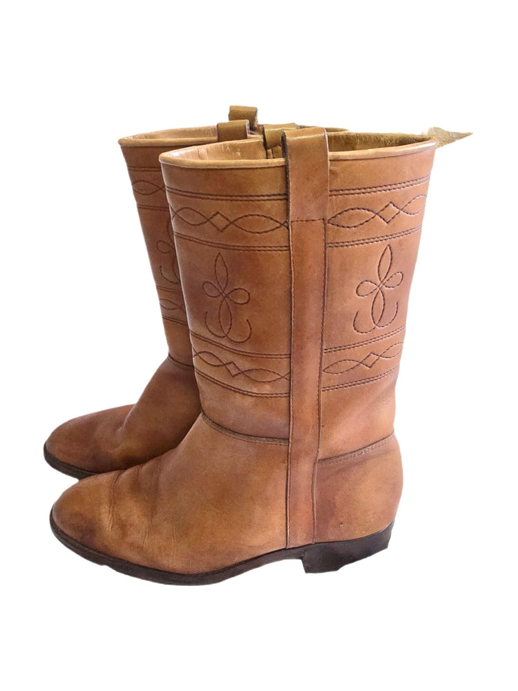 Italian Leather Biker Boots 42, Mid Calf Boots 8, Tooled Leather Motorcycle Boots | Boho Western Boots | Unisex Riding Boots