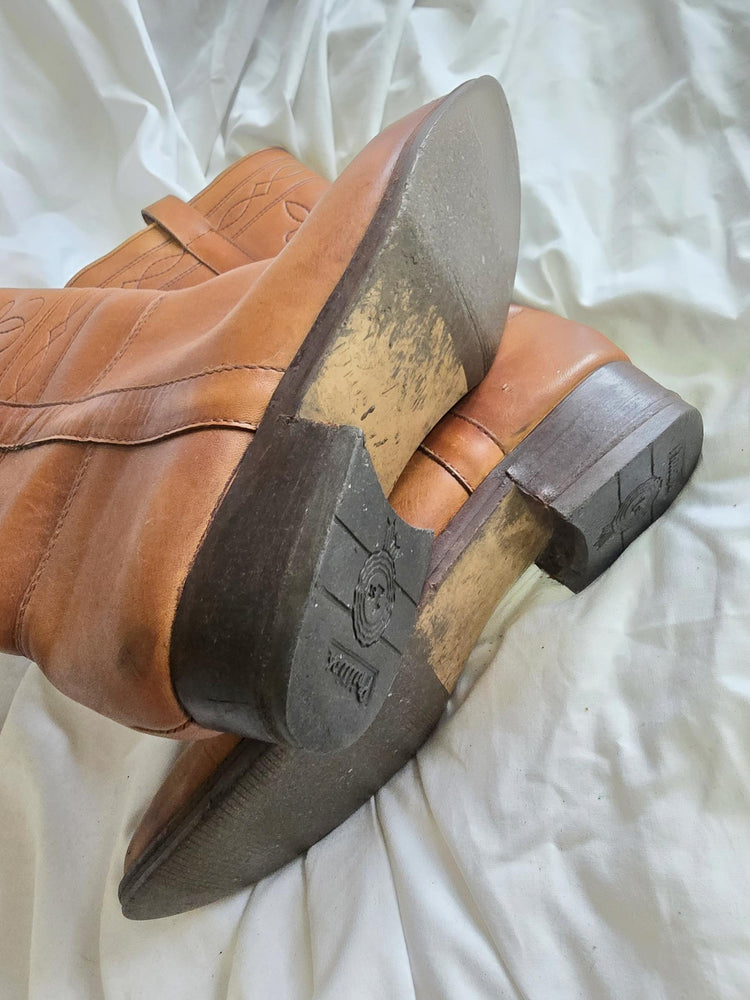 Italian Leather Biker Boots 42, Mid Calf Boots 8, Tooled Leather Motorcycle Boots | Boho Western Boots | Unisex Riding Boots