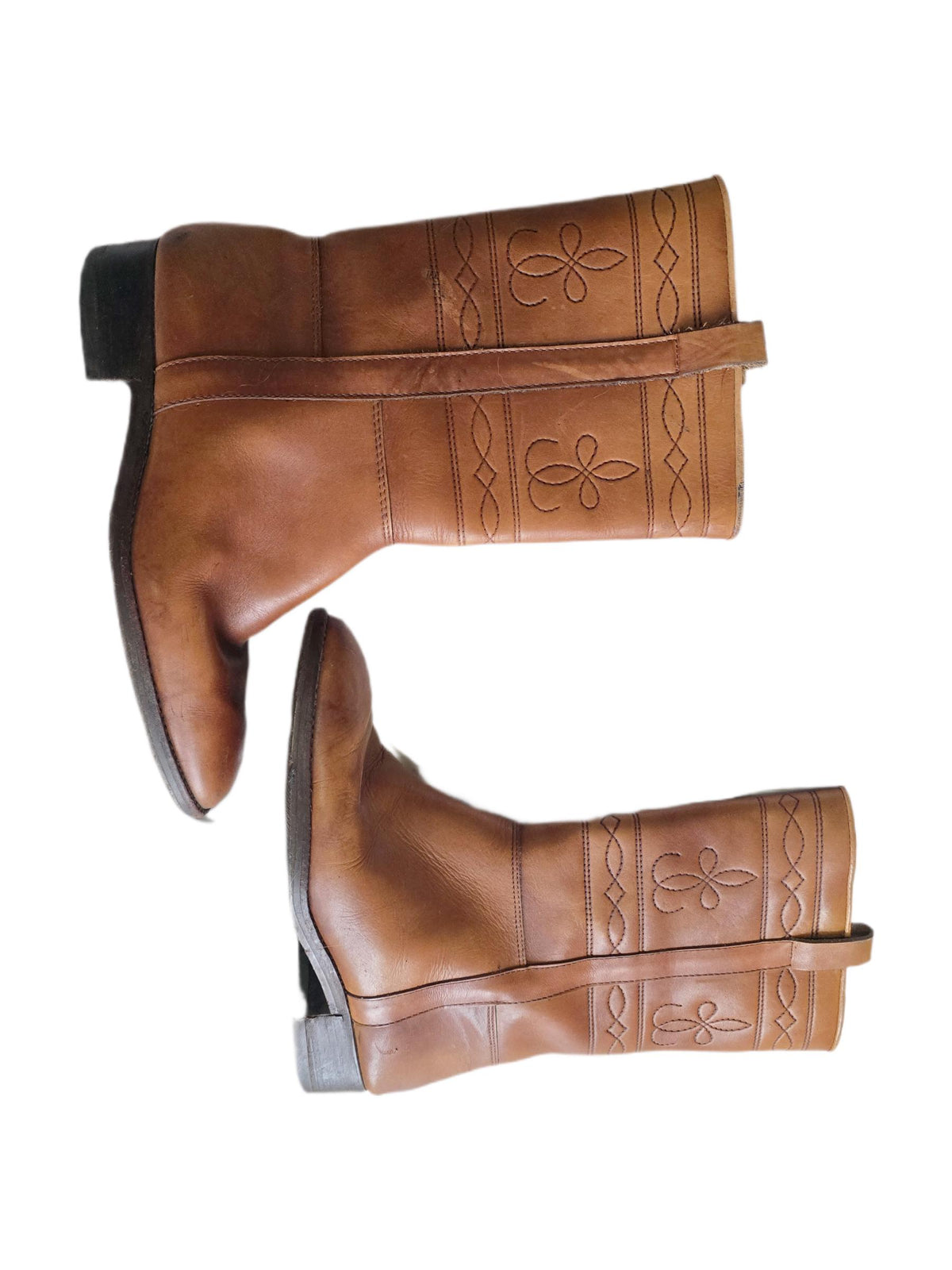Italian Leather Biker Boots 42, Mid Calf Boots 8, Tooled Leather Motorcycle Boots | Boho Western Boots | Unisex Riding Boots