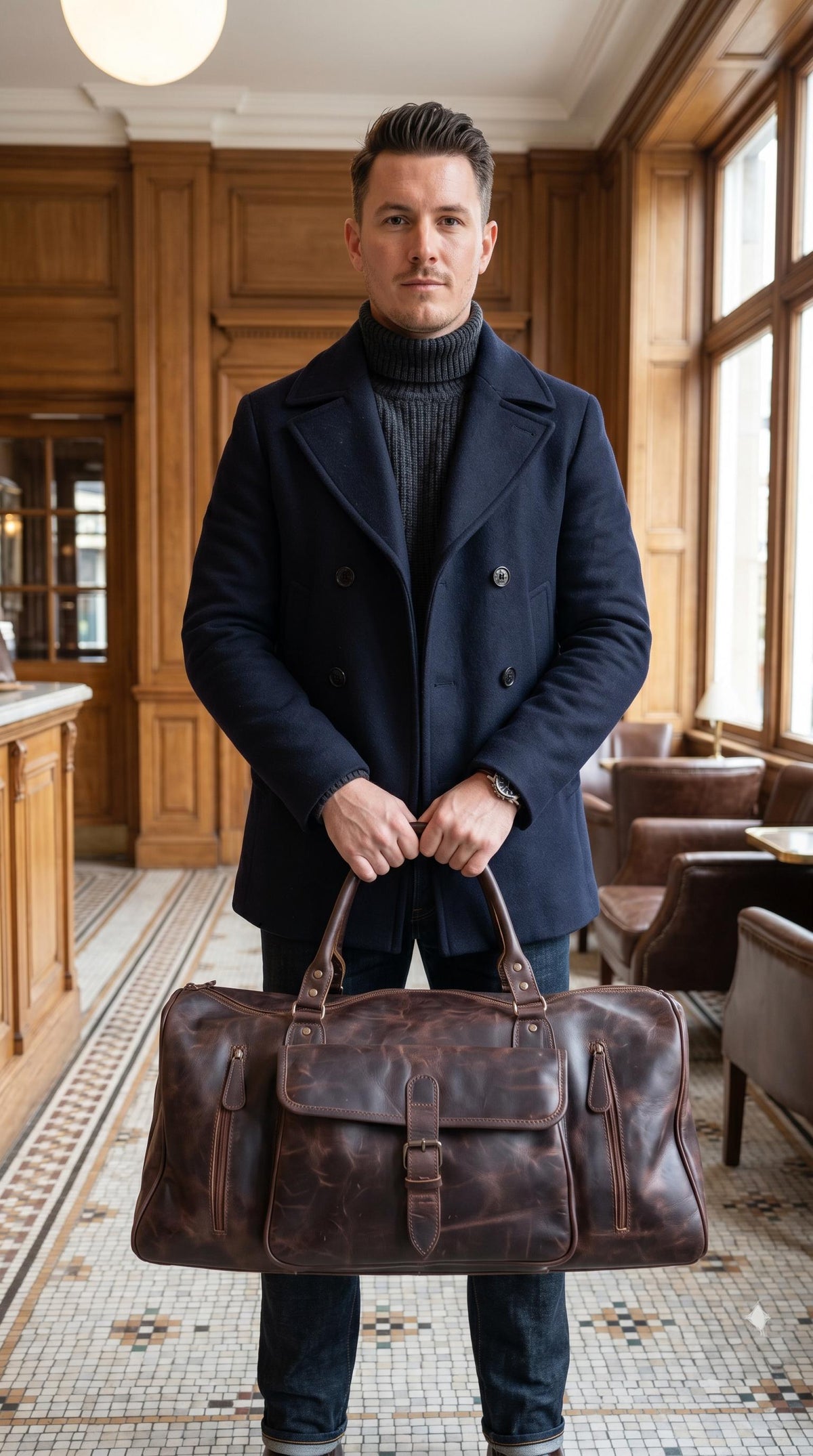 Leather Weekender Bag for Men / Vintage Duffle Travel Holdall Carry On Overnight Gym Bag