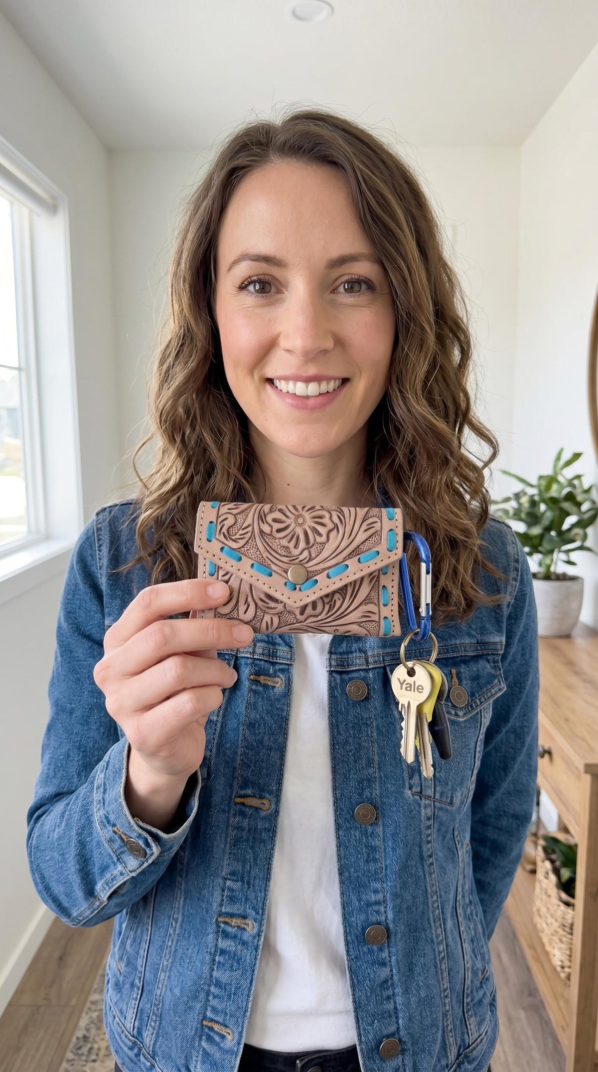 Tooled Leather Mini Key Pouch: Western Floral Keychain Wallet