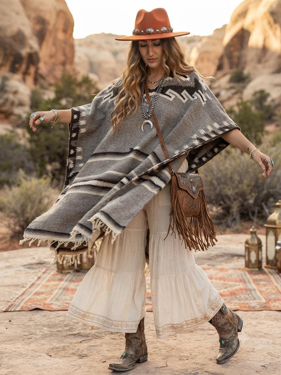 Peruvian Wool Poncho Aztec Blanket Shawl Handmade Andes Boho Hippie Wrap Fringed Unisex Festival Coat