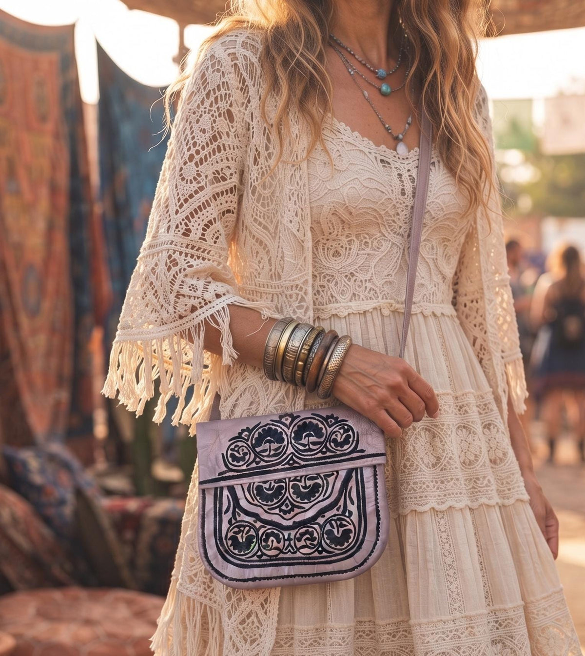 Moroccan Berber Leather Bag | Handmade Embroidered Boho Crossbody Purse