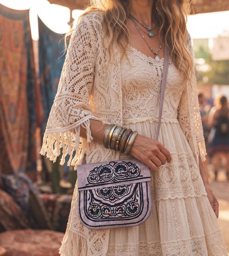 Moroccan Berber Leather Bag | Handmade Embroidered Boho Crossbody Purse