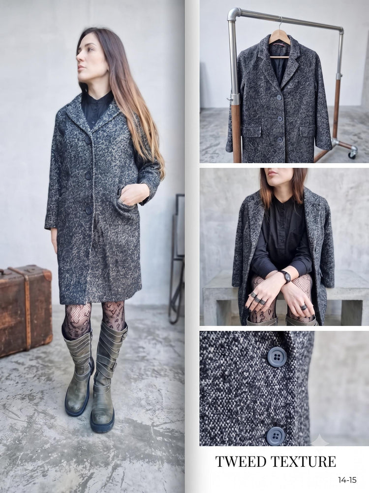 Comptoir des Cotonniers Tweed Coat Houndstooth French Designer Jacket Vintage Y2K Wool Midi Coat Women