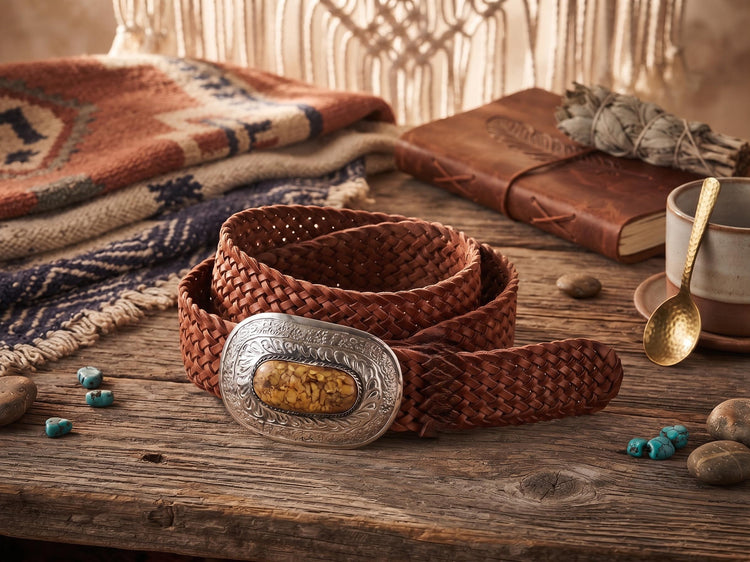 Braided Leather Western Belt: Silver Buckle, Boho Corset Waist Belt