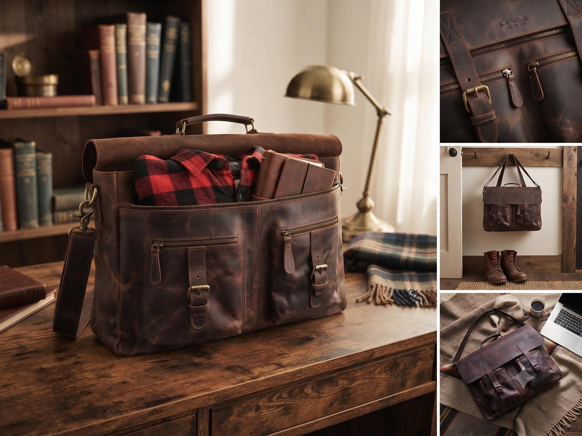 Large Buffalo Leather Messenger Bag – Vintage Men's Briefcase & Laptop Work Bag