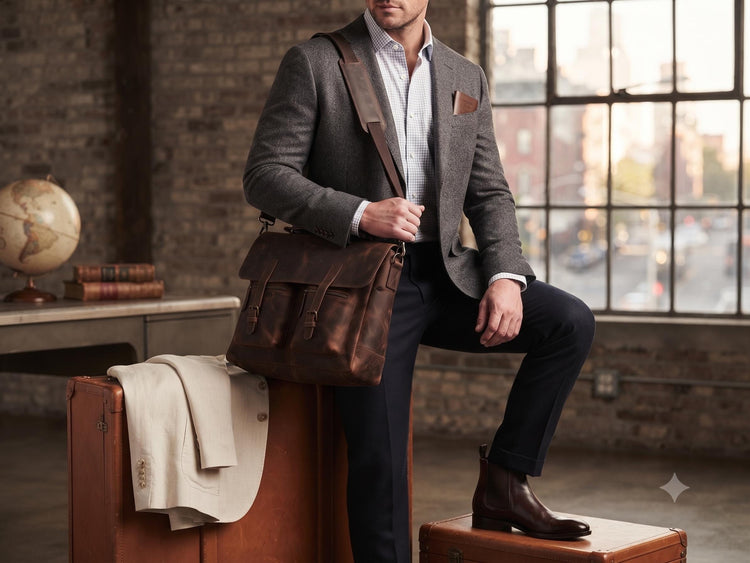 Large Buffalo Leather Messenger Bag – Vintage Men's Briefcase & Laptop Work Bag