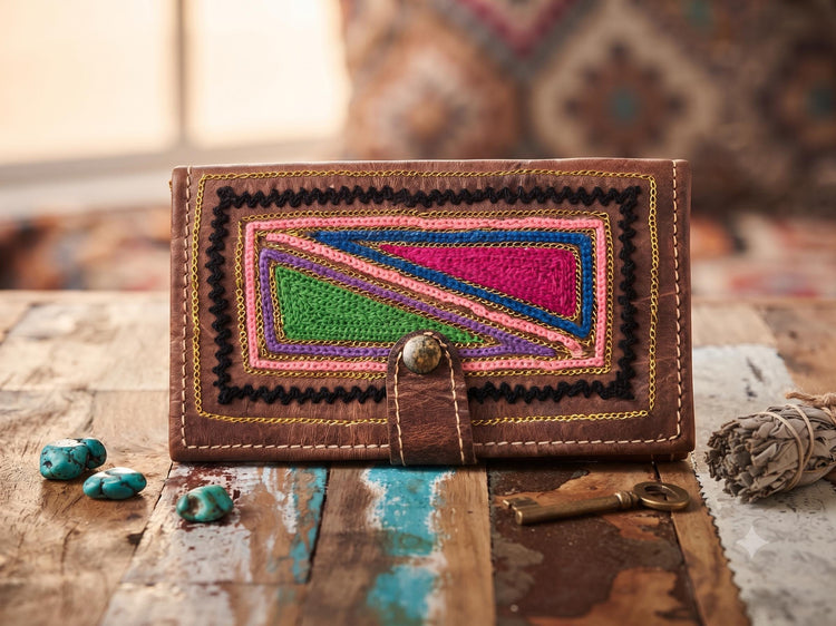 Handmade Embroidered Leather Wallet – Small Boho Coin Purse & Ethnic Women's Wallet