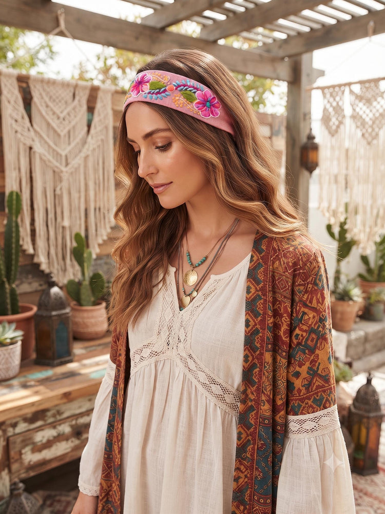Frida Kahlo Style Headband – Handmade Peruvian Alpaca Wool Floral Hairband