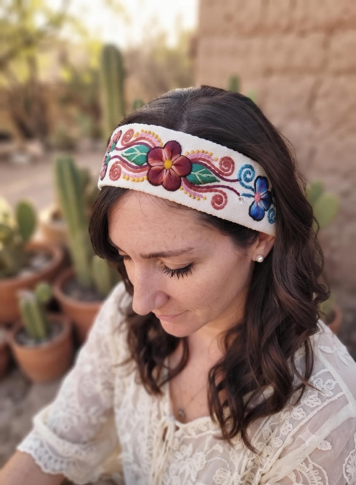 Floral emboidered headband, unique flower hair band, frida kahlo style accessories for women girls