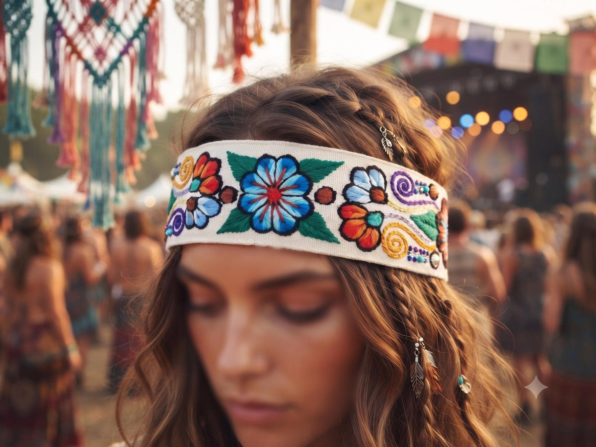 Floral emboidered headband, unique flower hair band, frida kahlo style accessories for women girls