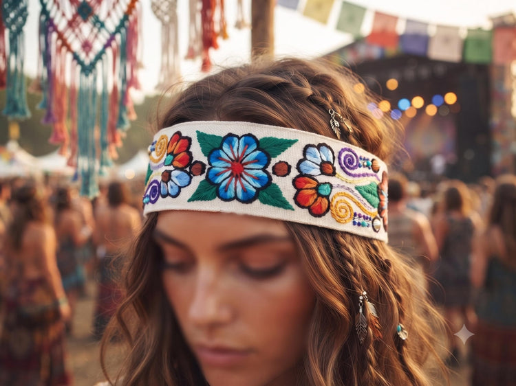 Floral emboidered headband, unique flower hair band, frida kahlo style accessories for women girls