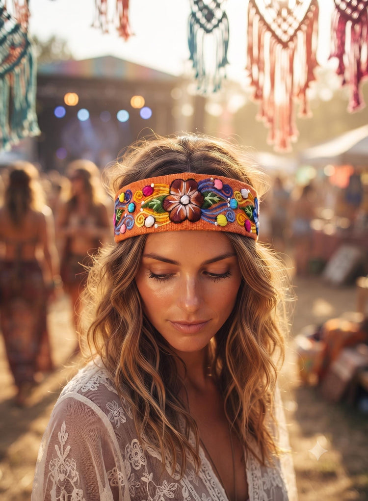 Floral emboidered headband, unique flower hair band, frida kahlo style accessories for women girls