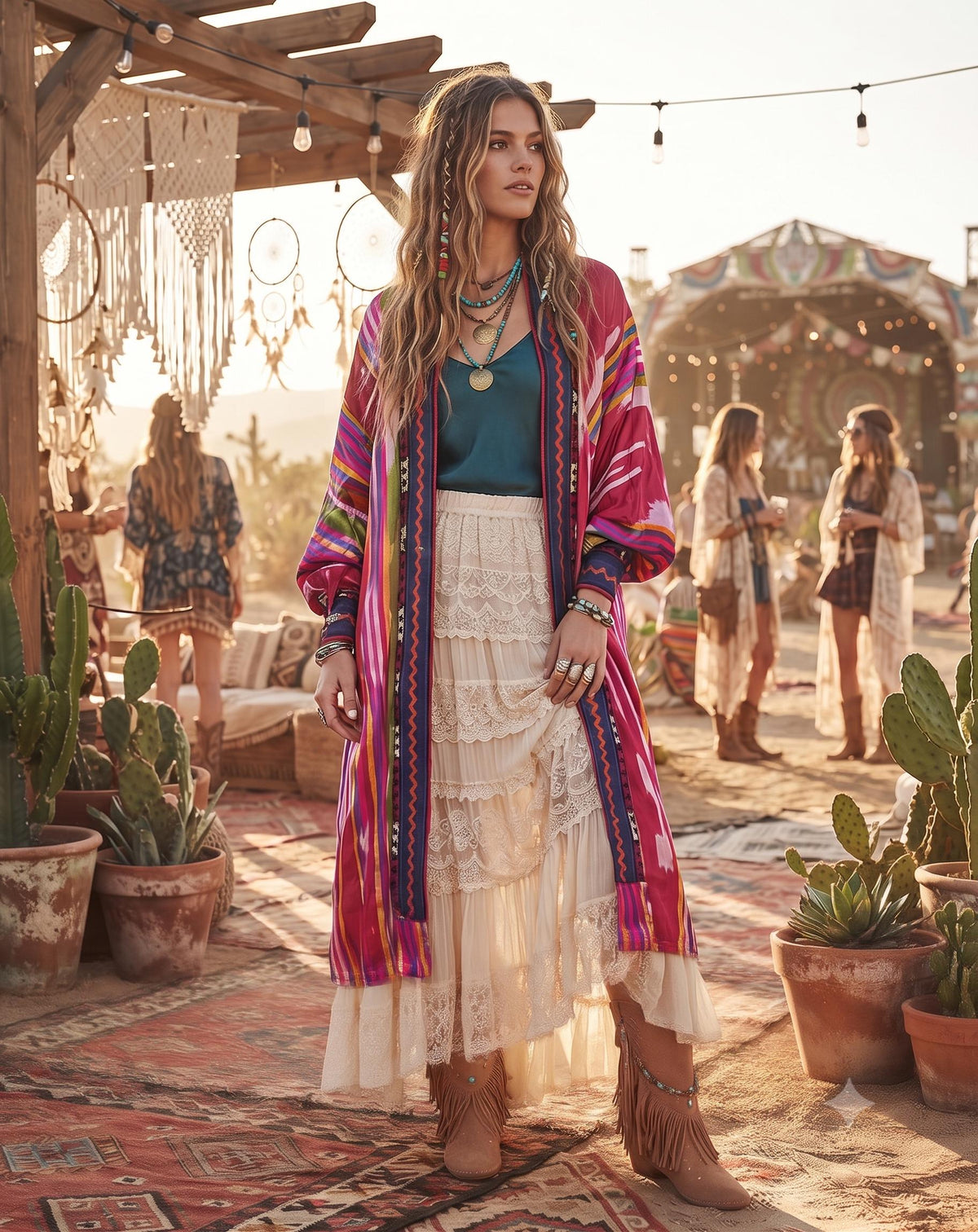 Vintage Moroccan Kimono – Embroidered Berber Jacket, Boho Duster Coat, Hippie Festival Layering Piece