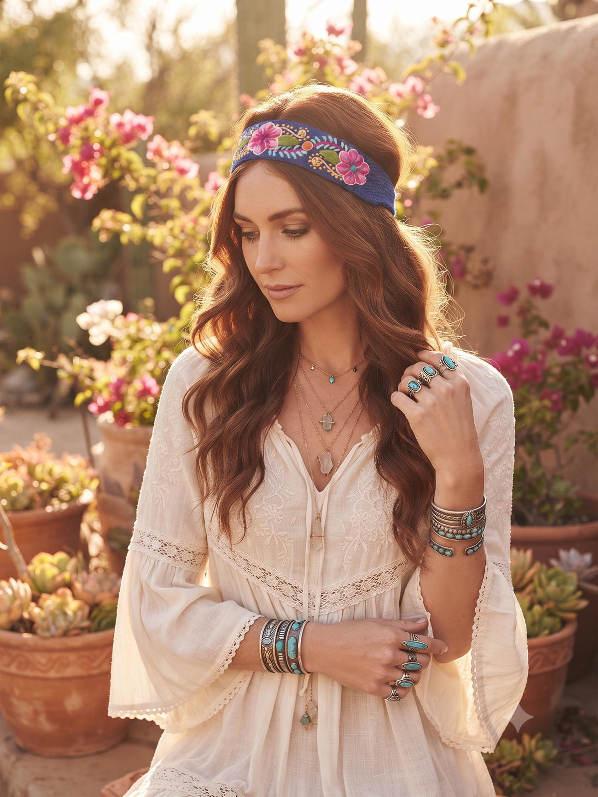 Hand Embroidered Alpaca Wool Headband: Boho Hippie Hair Accessory