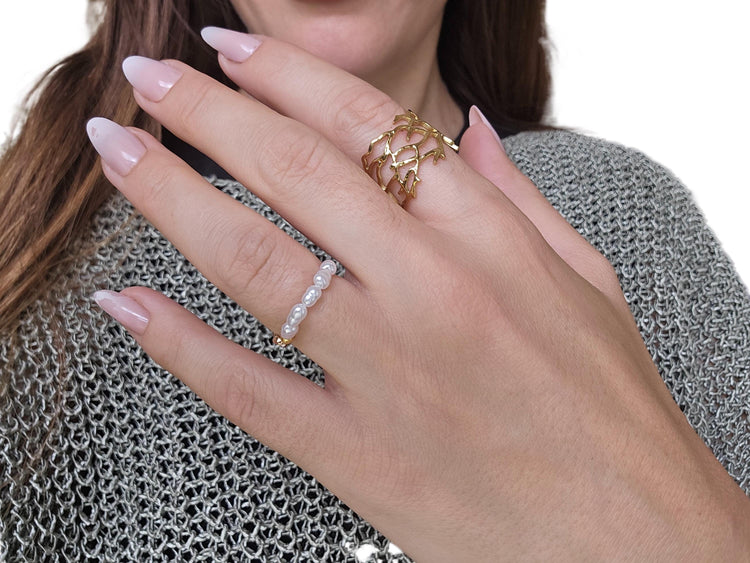 Gold Floral Lace Filigree Ring: Adjustable Gothic Boho Band