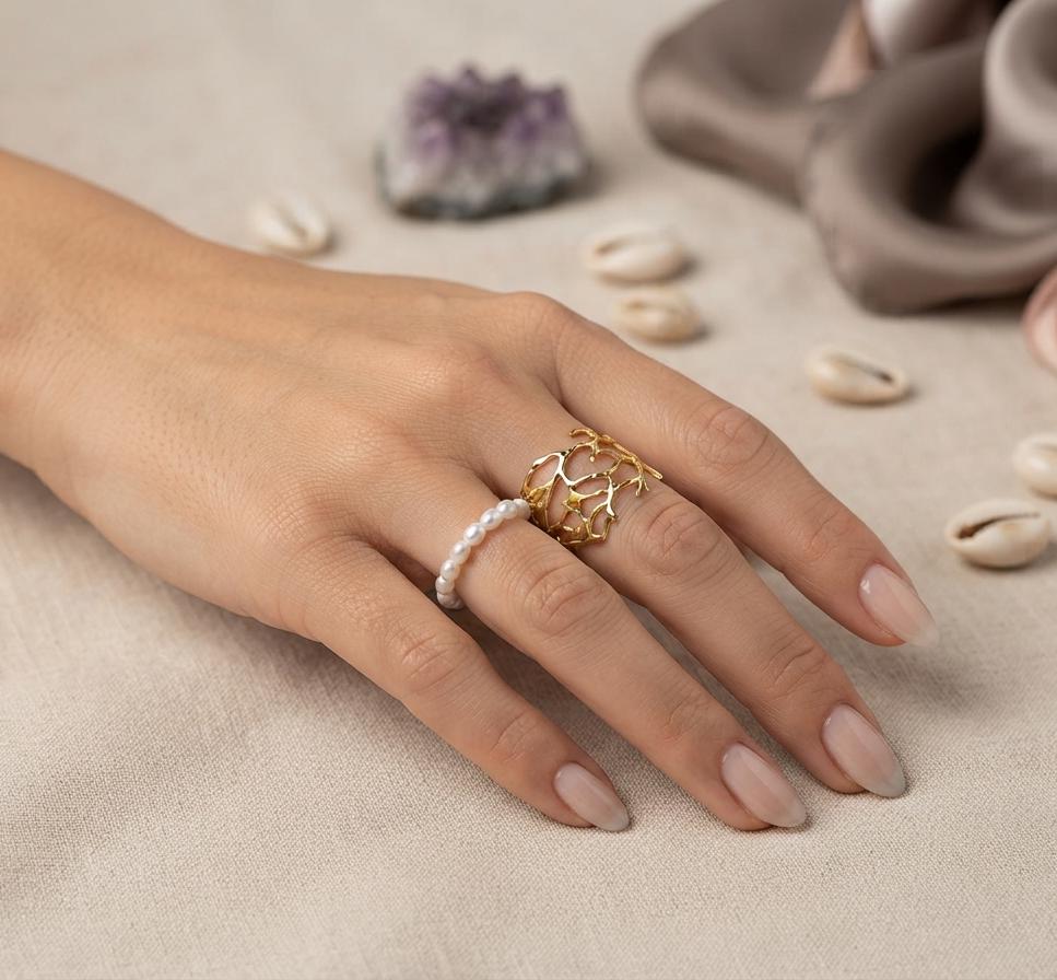 Gold Floral Lace Filigree Ring: Adjustable Gothic Boho Band