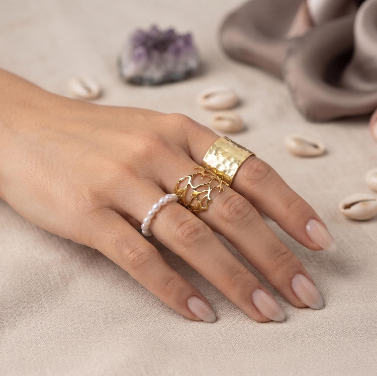 Gold Floral Lace Filigree Ring: Adjustable Gothic Boho Band