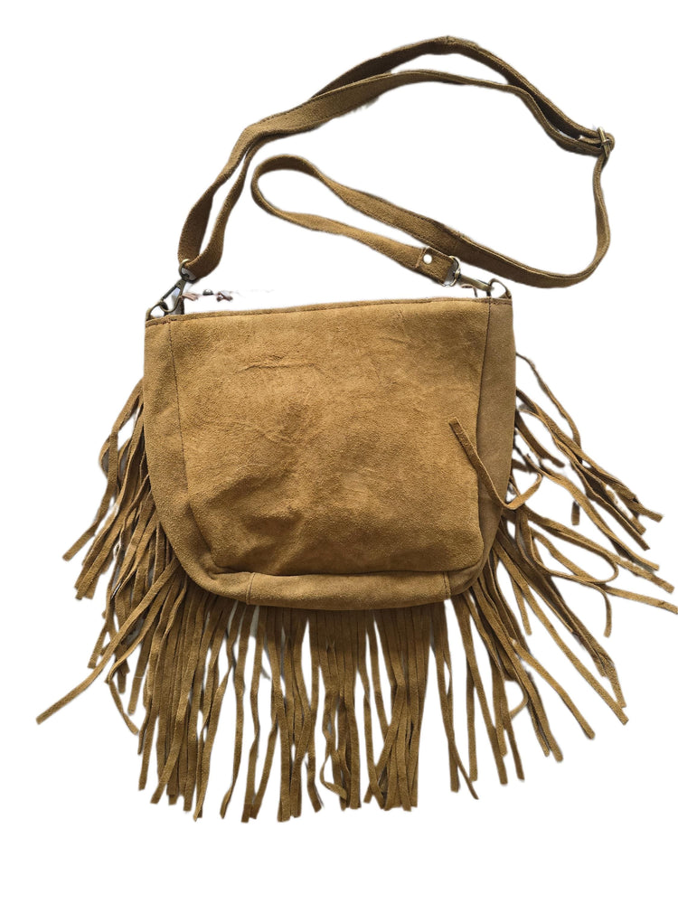 Boho Fringe Leather Crossbody Bag, Cowhide Western Purse, Tan Brown Cowgirl Bag, Hippie Festival Tassel Handbag