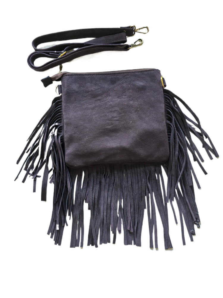 Purple Fringe Leather Crossbody Bag, Cowhide Western Purse, Boho Hippie Festival Bag, Purple Suede Shoulder Bag, Cowgirl Handbag
