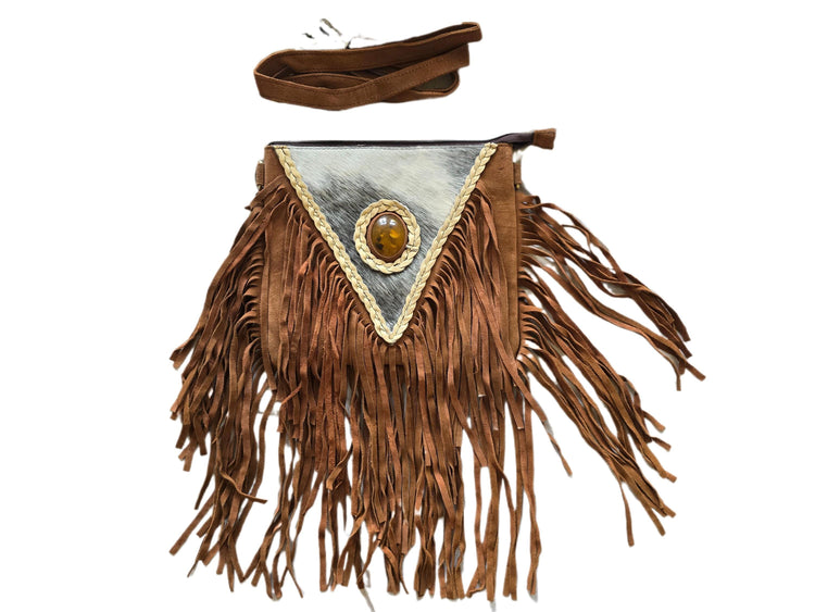 Hair On Cowhide Shoulder Bag, Western Leather Purse, Suede Crossbody Bag, Amber Stone Handbag, Rustic Festival Bag, Artisan Satchel