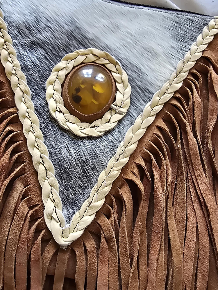 Hair On Cowhide Shoulder Bag, Western Leather Purse, Suede Crossbody Bag, Amber Stone Handbag, Rustic Festival Bag, Artisan Satchel