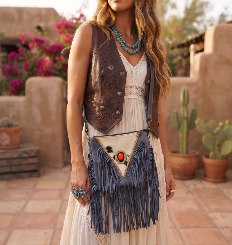 Hair On Cowhide Shoulder Bag, Western Leather Purse, Suede Crossbody Bag, Amber Stone Handbag, Rustic Festival Bag, Artisan Satchel