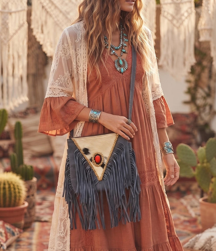 Hair On Cowhide Shoulder Bag, Western Leather Purse, Suede Crossbody Bag, Amber Stone Handbag, Rustic Festival Bag, Artisan Satchel