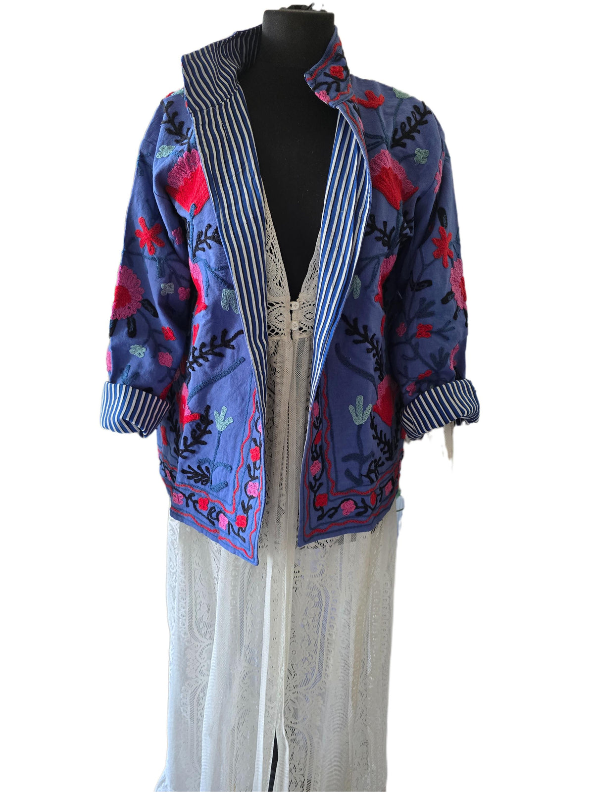 Floral Embroidered Cotton Boho Jacket, Festival Folk Coat, Multicoloured Hippie Festival Jacket, Unique Artisan Gift