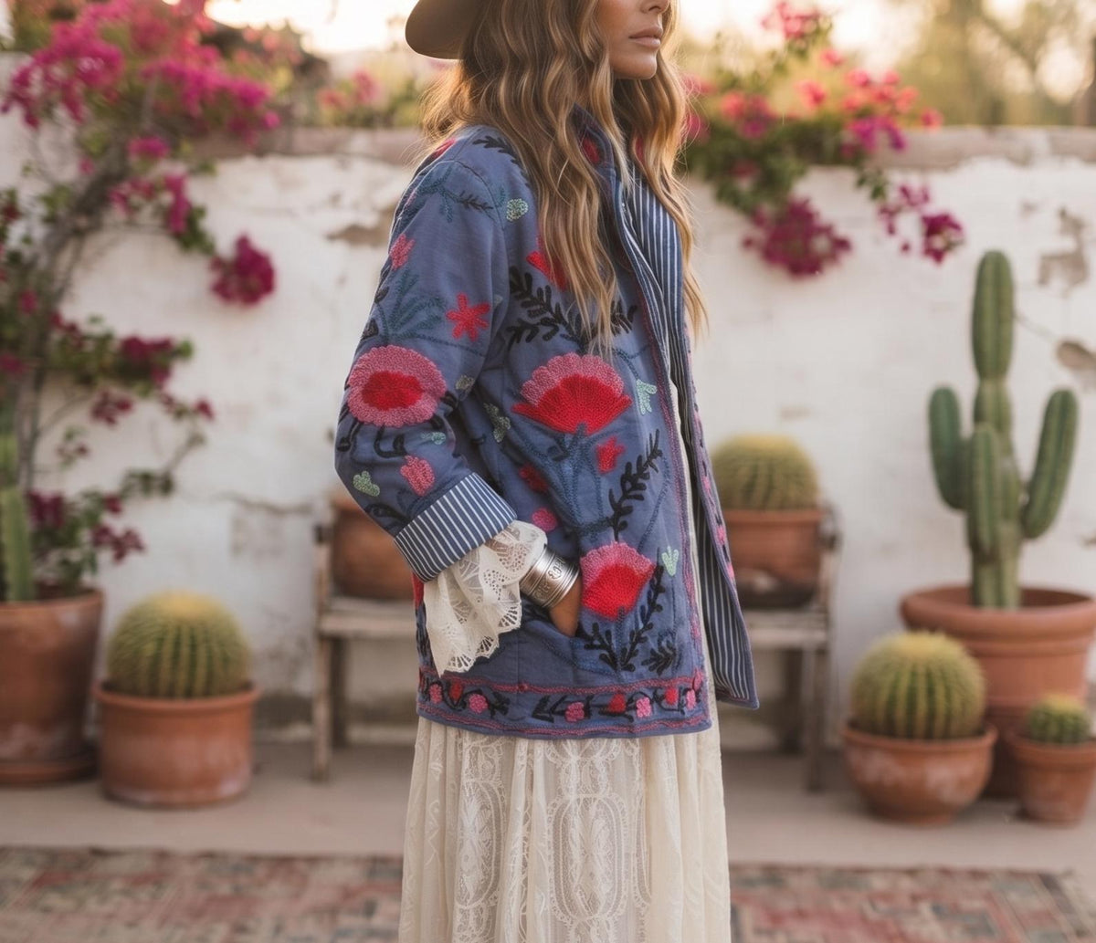 Floral Embroidered Cotton Boho Jacket, Festival Folk Coat, Multicoloured Hippie Festival Jacket, Unique Artisan Gift