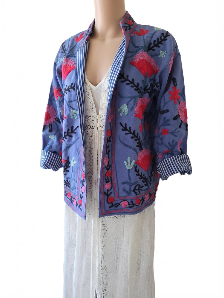 Floral Embroidered Cotton Boho Jacket, Festival Folk Coat, Multicoloured Hippie Festival Jacket, Unique Artisan Gift