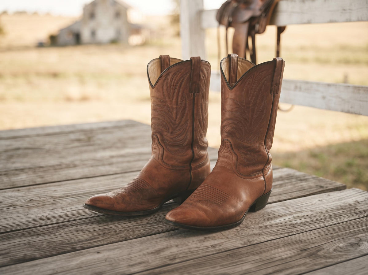 Rustic Leather Cowboy Boots Men UK 8.5, Tan Brown USA Made Western Wear, Rodeo Outfit, Mens Country Boots, US 9.5