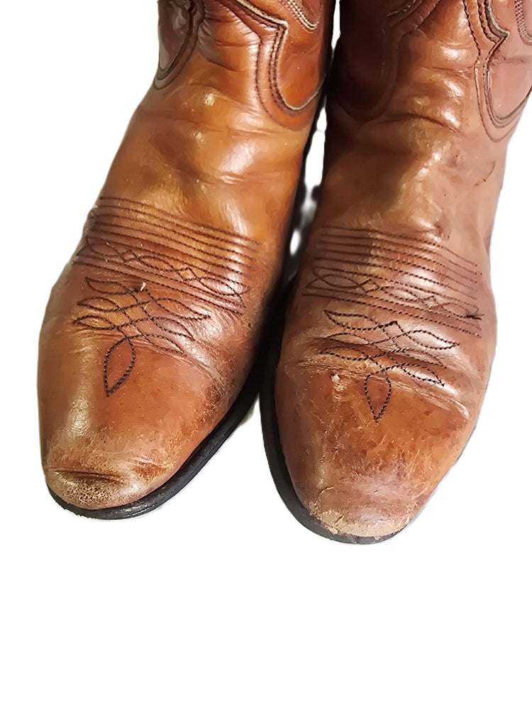 Rustic Leather Cowboy Boots Men UK 8.5, Tan Brown USA Made Western Wear, Rodeo Outfit, Mens Country Boots, US 9.5