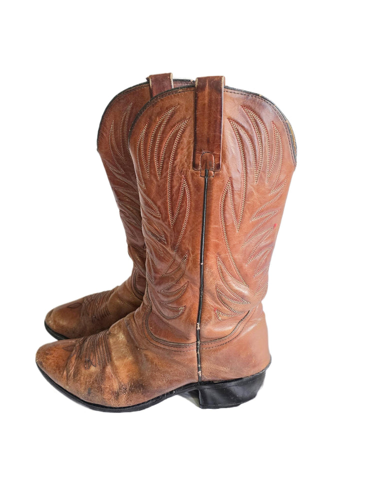 Rustic Leather Cowboy Boots Men UK 8.5, Tan Brown USA Made Western Wear, Rodeo Outfit, Mens Country Boots, US 9.5