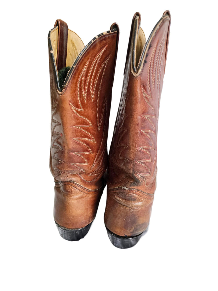 Rustic Leather Cowboy Boots Men UK 8.5, Tan Brown USA Made Western Wear, Rodeo Outfit, Mens Country Boots, US 9.5