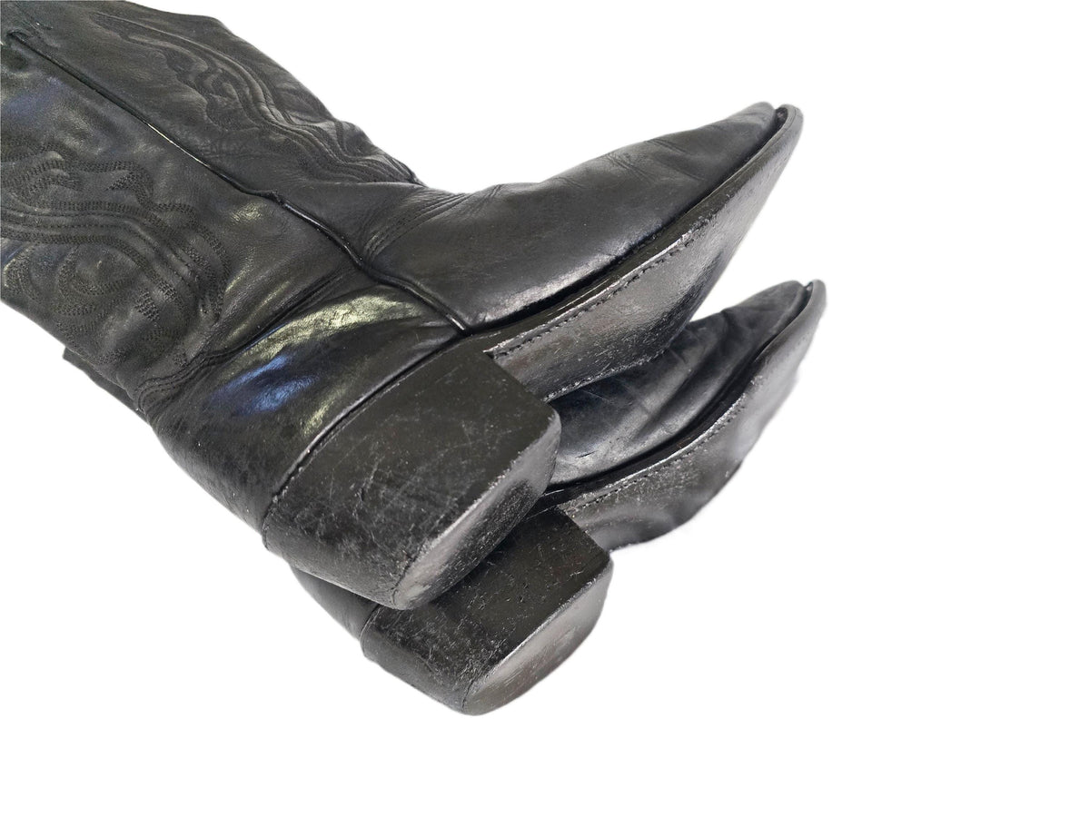 Vintage Black Leather Cowboy Boots Women UK 6-6.5, Western Cowgirl Boots US 8-8.5, Rustic Biker Boots, Genuine Leather Riding Boots 39-39.5