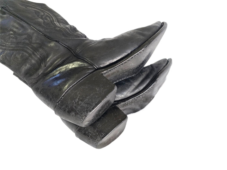 Vintage Black Leather Cowboy Boots Women UK 6-6.5, Western Cowgirl Boots US 8-8.5, Rustic Biker Boots, Genuine Leather Riding Boots 39-39.5