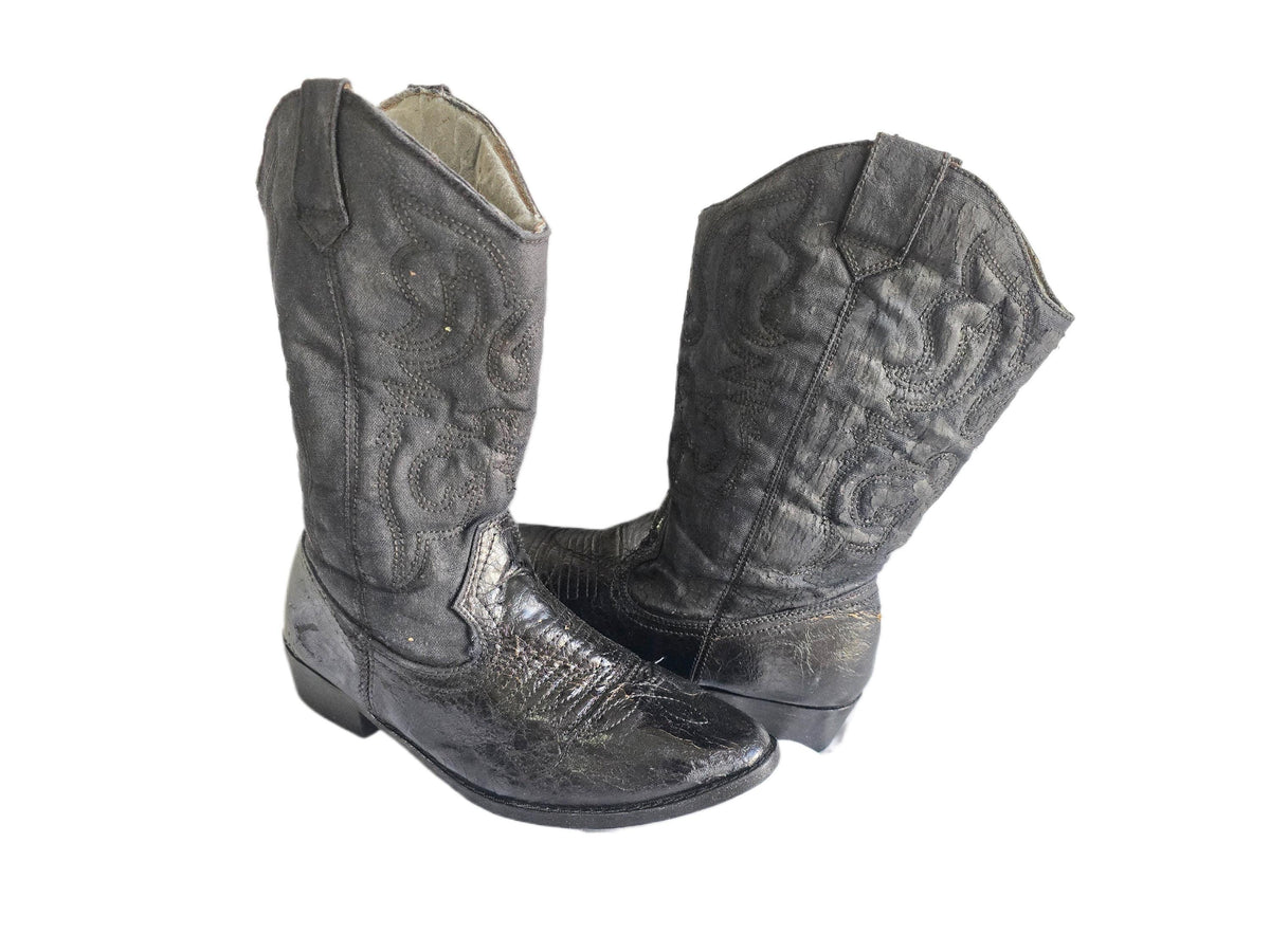 Vintage Black Western Boots Women, Cowboy Cowgirl Boots, Biker Boots, Festival Boots, Country Boots, UK 6 US 8 EU 39