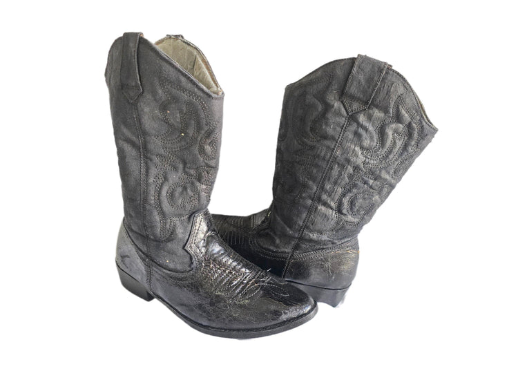 Vintage Black Western Boots Women, Cowboy Cowgirl Boots, Biker Boots, Festival Boots, Country Boots, UK 6 US 8 EU 39
