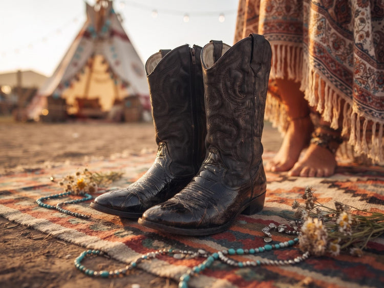 Vintage Black Western Boots Women, Cowboy Cowgirl Boots, Biker Boots, Festival Boots, Country Boots, UK 6 US 8 EU 39