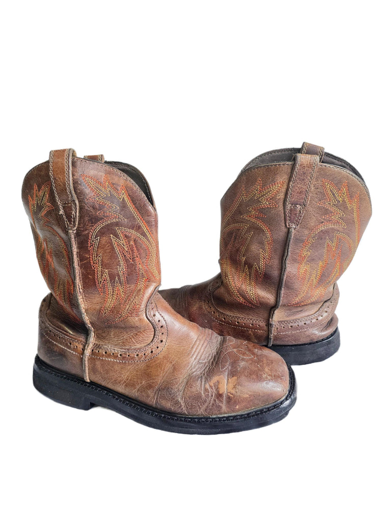 Rustic Western Ankle Boots Unisex UK 8, Flat Cowboy Work Boots US 9, Ranch Boots 42, Brown Biker Boots Mens Womens