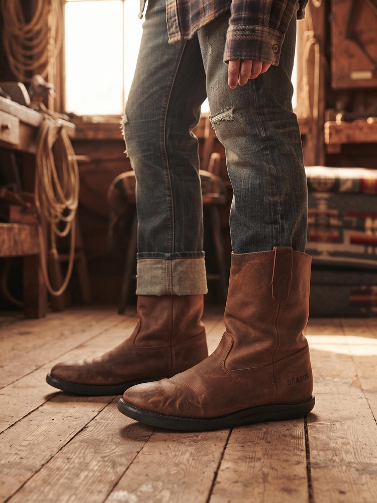 Leather Ranch Work Boots US 6.5, Rustic Ankle Boots, Brown Western Boots 5.5, Cowboy Work Booties 38.5, Biker Boots, USA Made