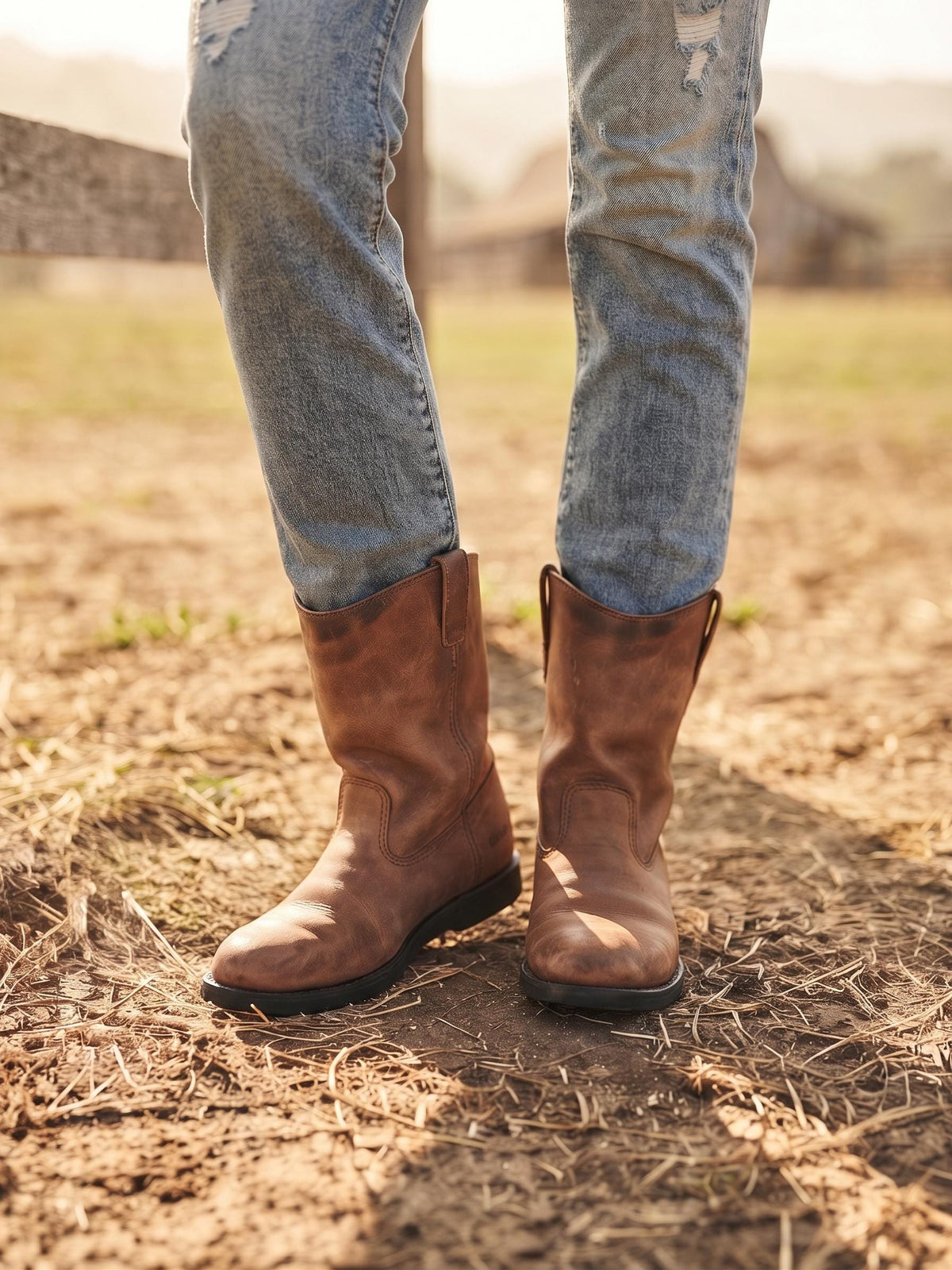 Leather Ranch Work Boots US 6.5, Rustic Ankle Boots, Brown Western Boots 5.5, Cowboy Work Booties 38.5, Biker Boots, USA Made