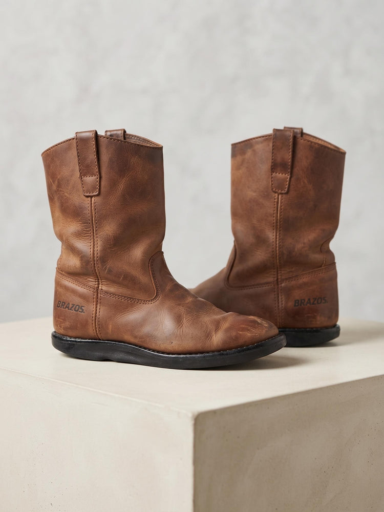 Leather Ranch Work Boots US 6.5, Rustic Ankle Boots, Brown Western Boots 5.5, Cowboy Work Booties 38.5, Biker Boots, USA Made