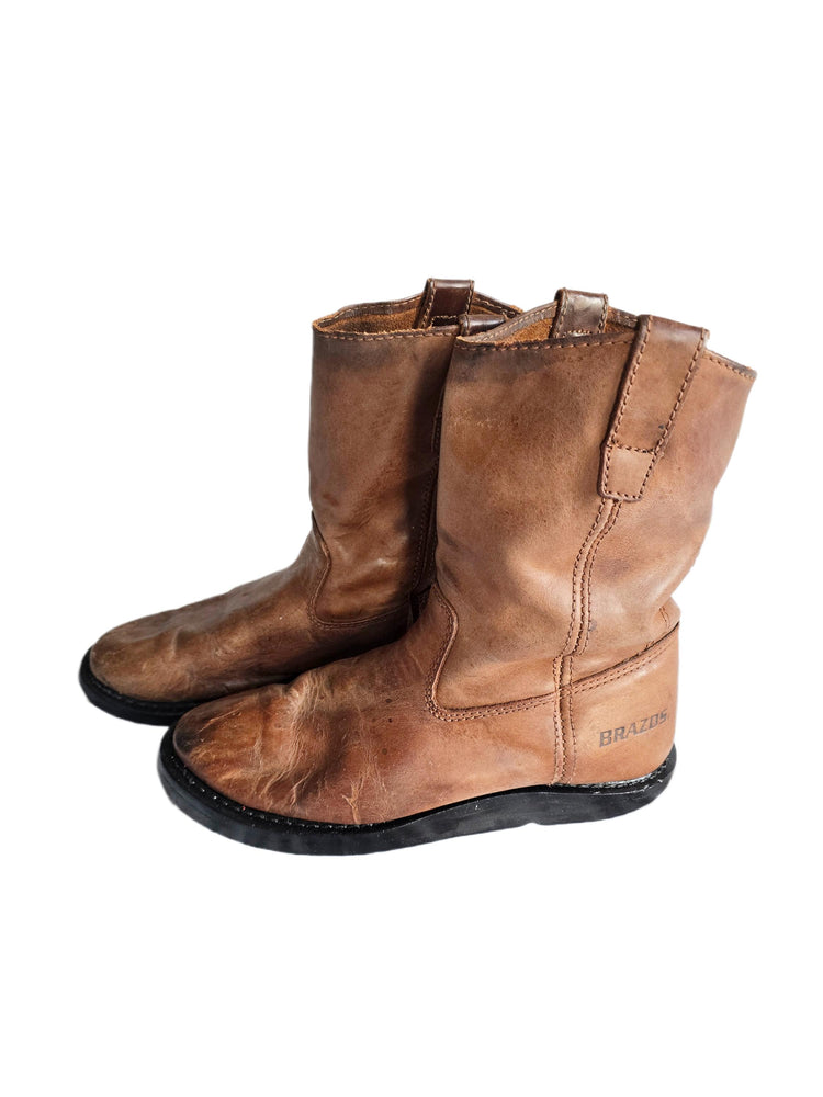 Leather Ranch Work Boots US 6.5, Rustic Ankle Boots, Brown Western Boots 5.5, Cowboy Work Booties 38.5, Biker Boots, USA Made