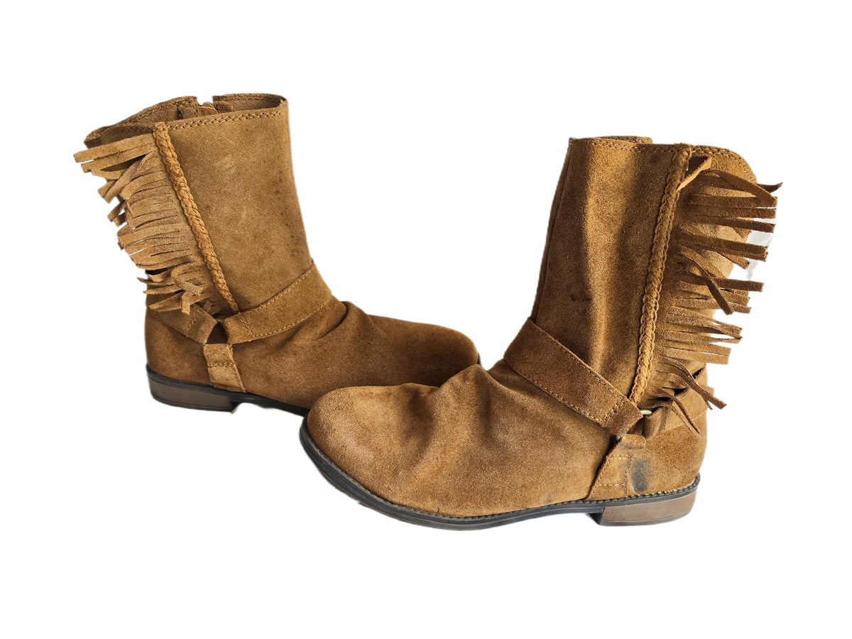 Rustic Western Fringe Leather Boots Men UK 11, Tan Brown Biker Ankle Boots US 12, Mens Work Boots 44, Cowboy Ranch Wear