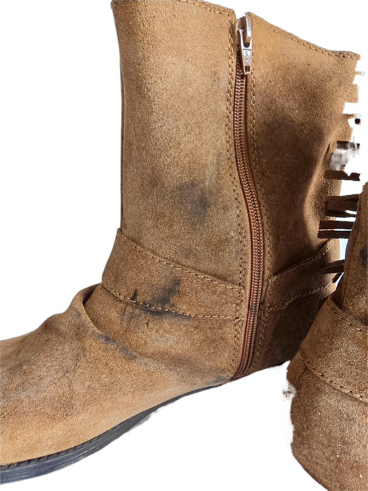 Rustic Western Fringe Leather Boots Men UK 11, Tan Brown Biker Ankle Boots US 12, Mens Work Boots 44, Cowboy Ranch Wear