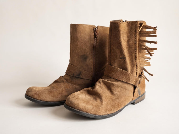 Rustic Western Fringe Leather Boots Men UK 11, Tan Brown Biker Ankle Boots US 12, Mens Work Boots 44, Cowboy Ranch Wear