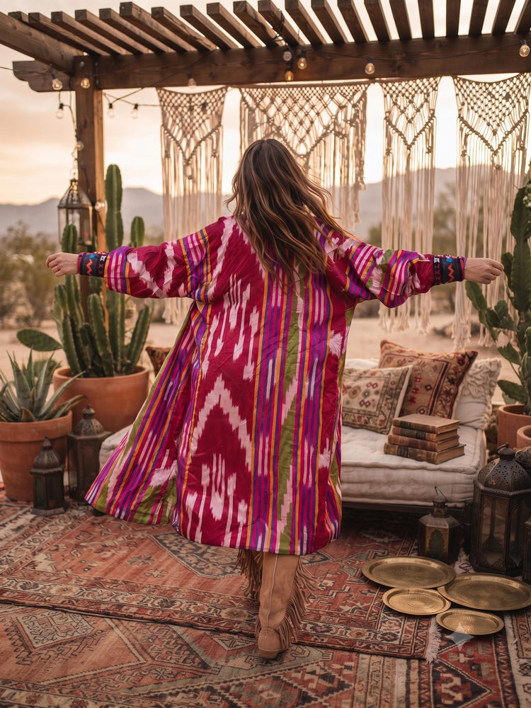 Vintage Moroccan Kimono – Embroidered Berber Jacket, Boho Duster Coat, Hippie Festival Layering Piece